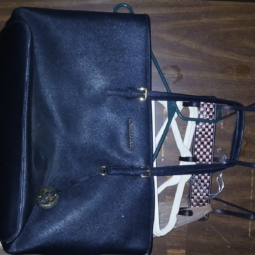 Michael Kors Black Leather Tote with Gold Accents